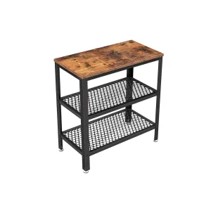 Industrial Brown Side Table with 2 Shelves