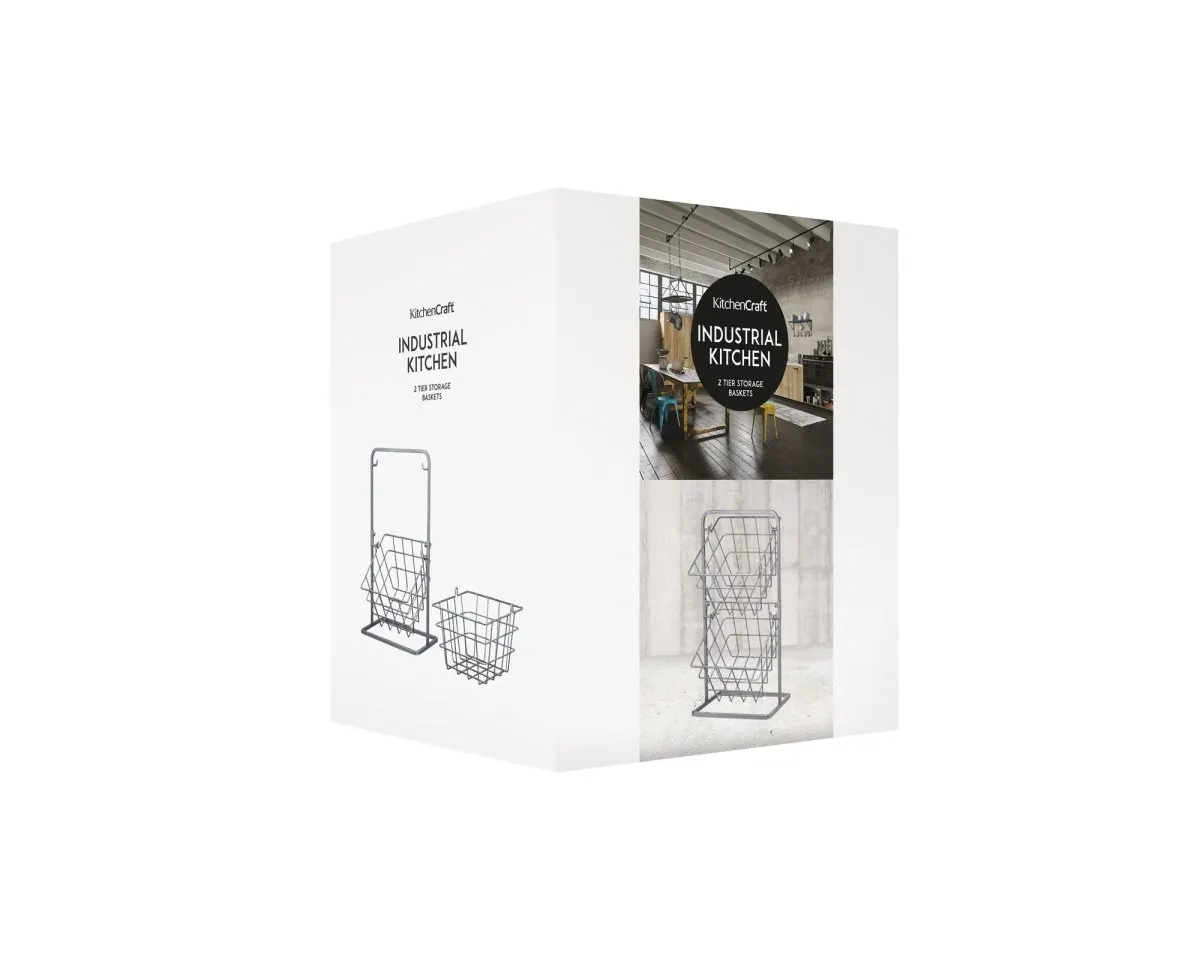 Industrial Kitchen 2 Tier Distressed Paintwork Industrial Style Wire Storage Baskets