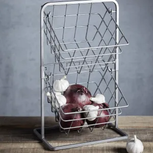 Industrial Kitchen 2 Tier Distressed Paintwork Industrial Style Wire Storage Baskets