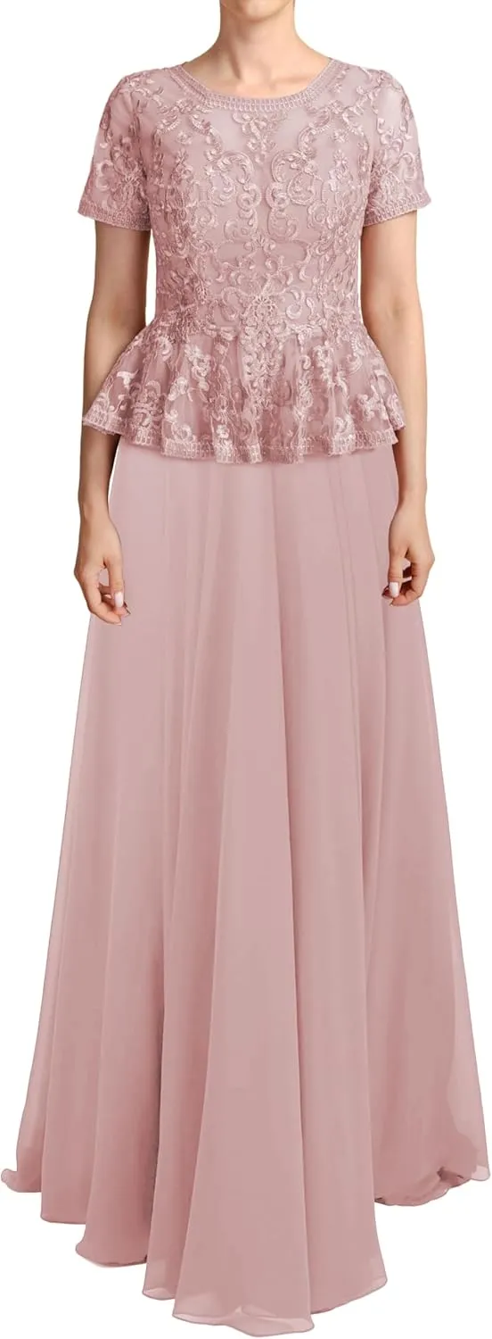 JAEDEN Mother of The Bride Dresses Sleeves - Lace Chiffon Formal Evening Gowns Long
