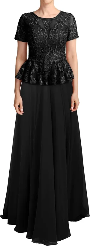 JAEDEN Mother of The Bride Dresses Sleeves - Lace Chiffon Formal Evening Gowns Long