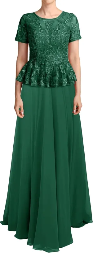 JAEDEN Mother of The Bride Dresses Sleeves - Lace Chiffon Formal Evening Gowns Long