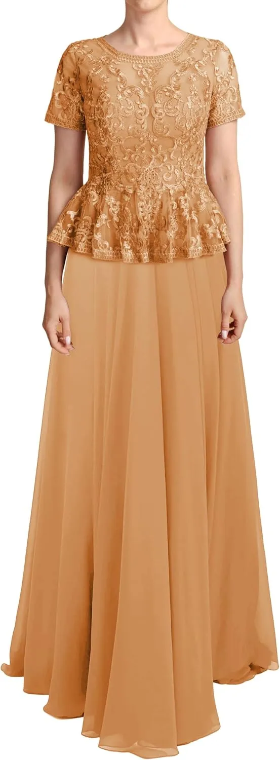 JAEDEN Mother of The Bride Dresses Sleeves - Lace Chiffon Formal Evening Gowns Long