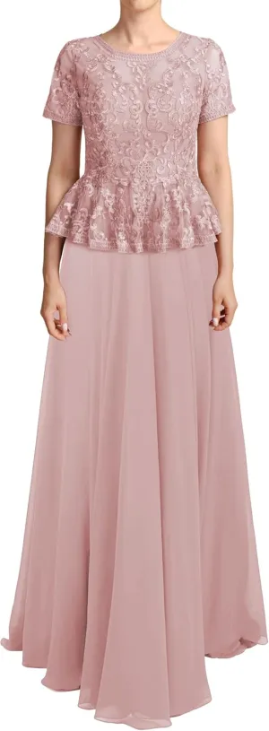JAEDEN Mother of The Bride Dresses Sleeves - Lace Chiffon Formal Evening Gowns Long
