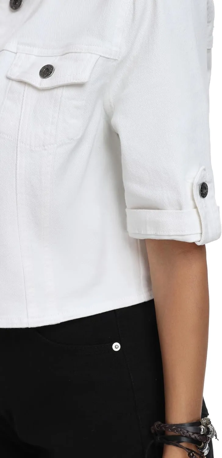 J.Corrine Women's Short Sleeve Stretch Denim Jacket Retro Button Down Cropped Trucker Jean Jackets