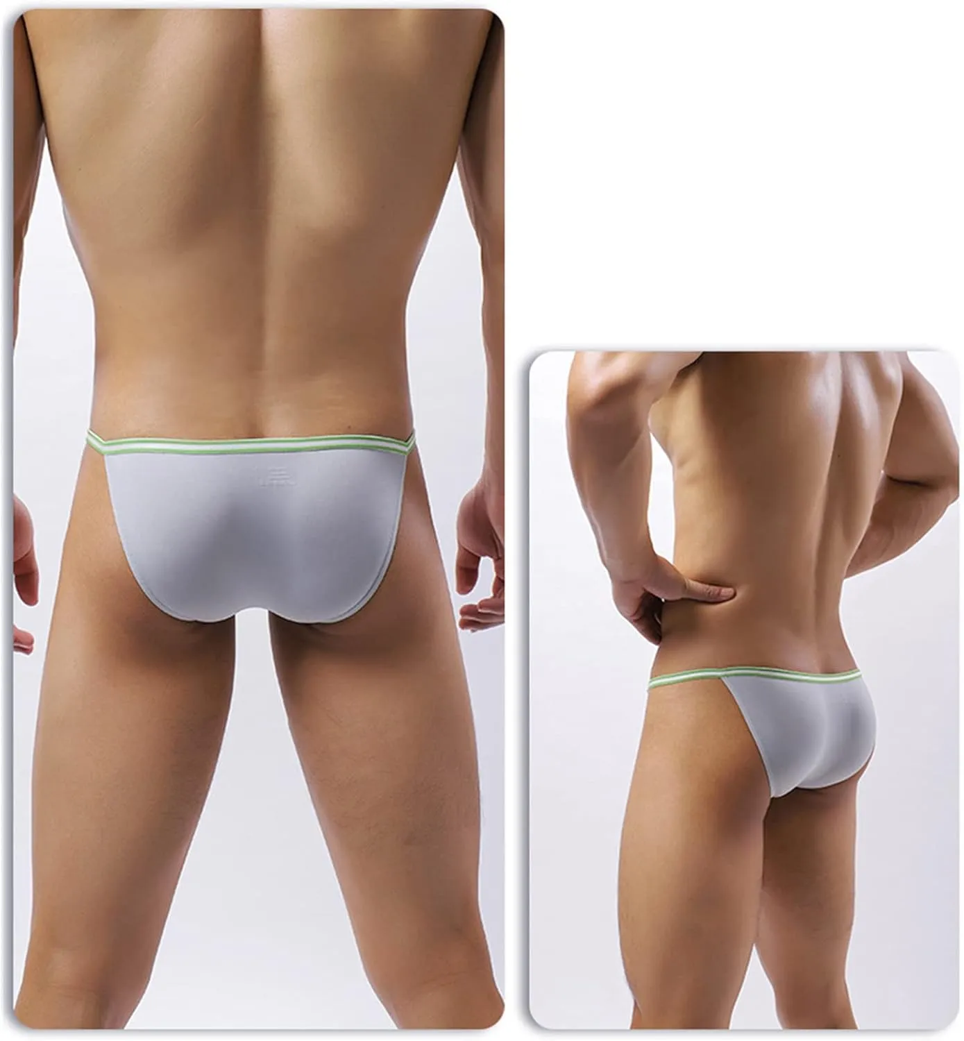 JEsilunmaMY Mens Breathable Bikini Briefs Ice Silk Low Rise Bulge Pouch G-String Thongs Solid Color Stretch Hollow Underwear (Grey,Large)