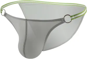JEsilunmaMY Mens Breathable Bikini Briefs Ice Silk Low Rise Bulge Pouch G-String Thongs Solid Color Stretch Hollow Underwear (Grey,Large)