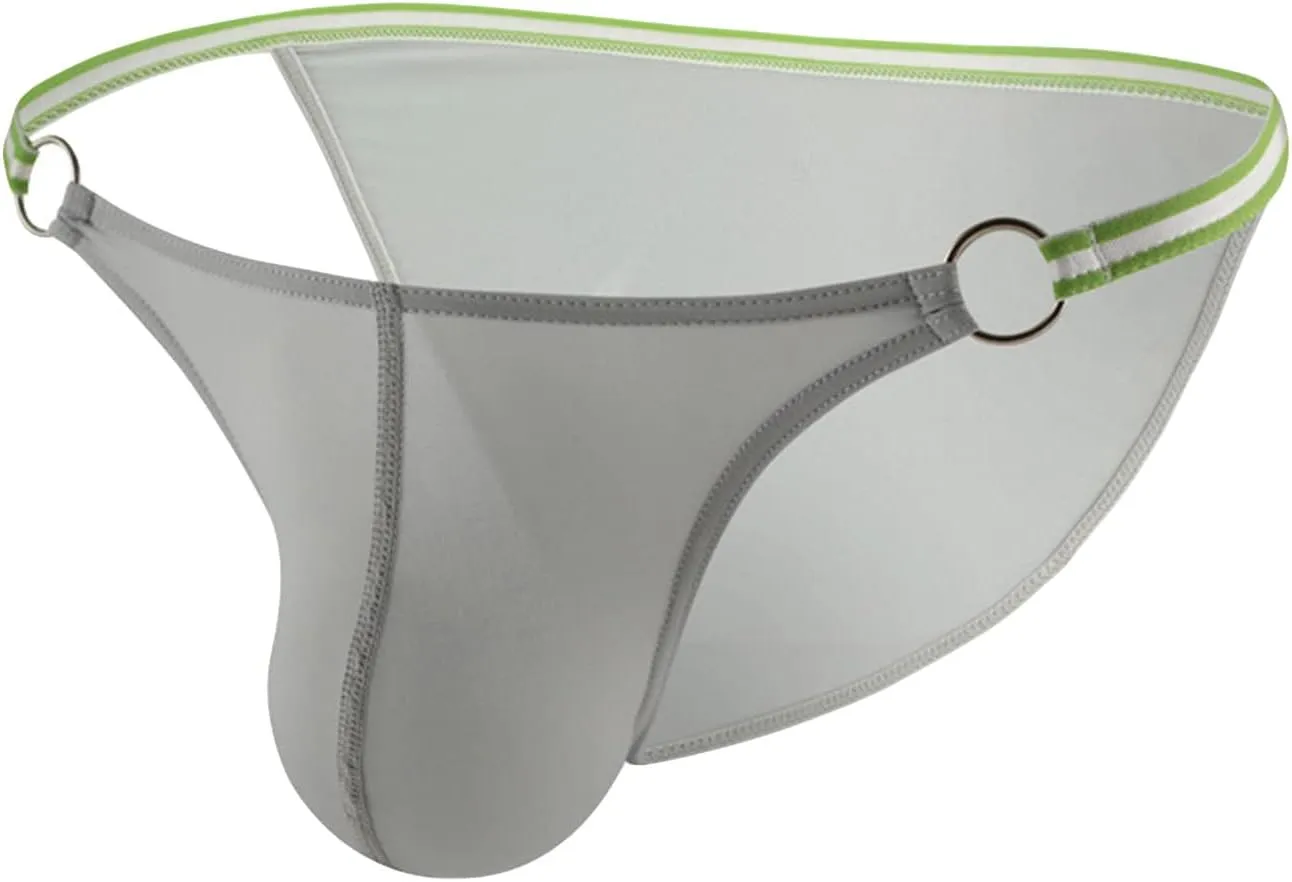 JEsilunmaMY Mens Breathable Bikini Briefs Ice Silk Low Rise Bulge Pouch G-String Thongs Solid Color Stretch Hollow Underwear (Grey,Large)