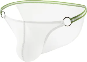 JEsilunmaMY Mens Breathable Bikini Briefs Ice Silk Low Rise Bulge Pouch G-String Thongs Solid Color Stretch Hollow Underwear (White,Large)