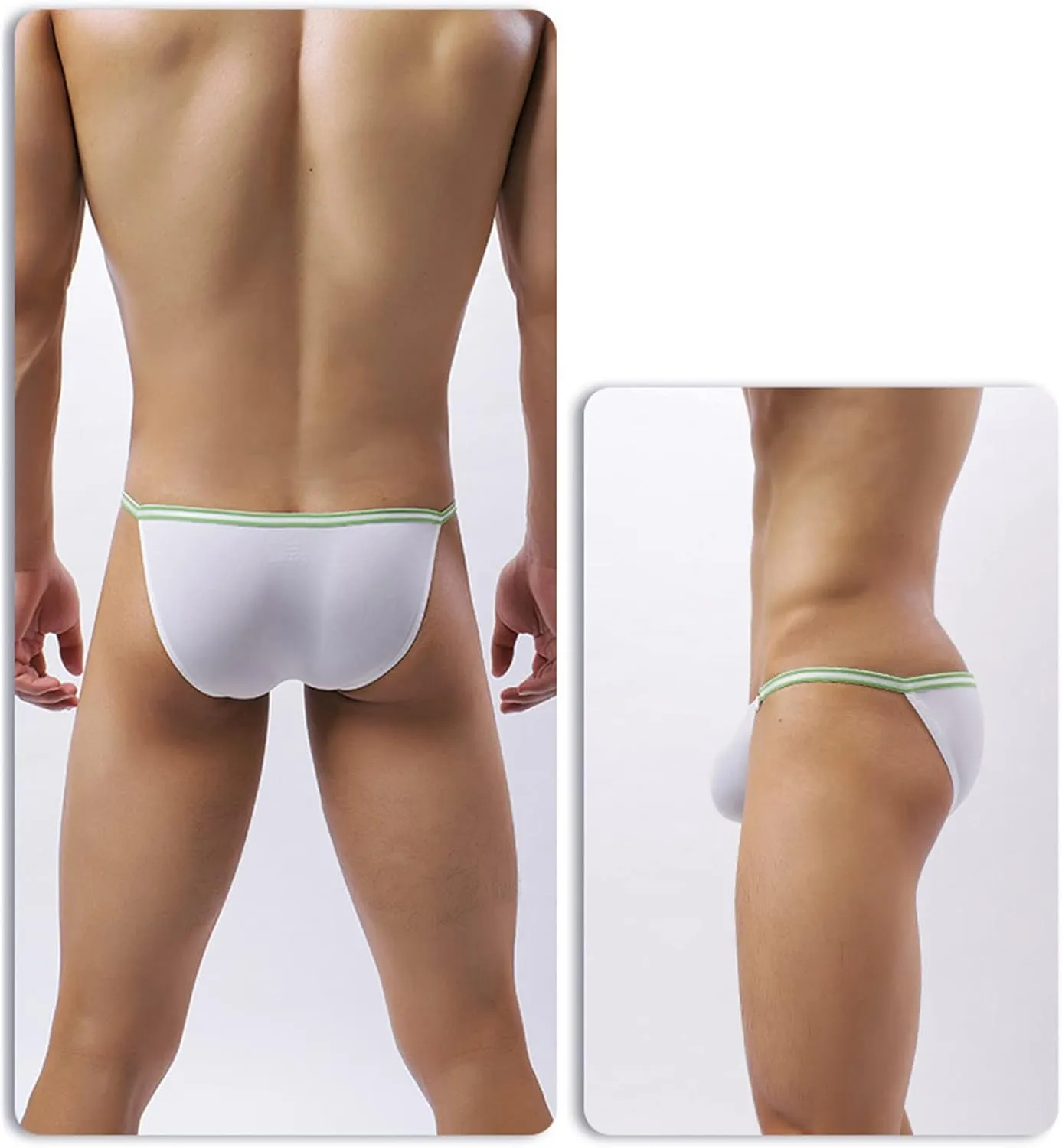 JEsilunmaMY Mens Breathable Bikini Briefs Ice Silk Low Rise Bulge Pouch G-String Thongs Solid Color Stretch Hollow Underwear (White,Large)