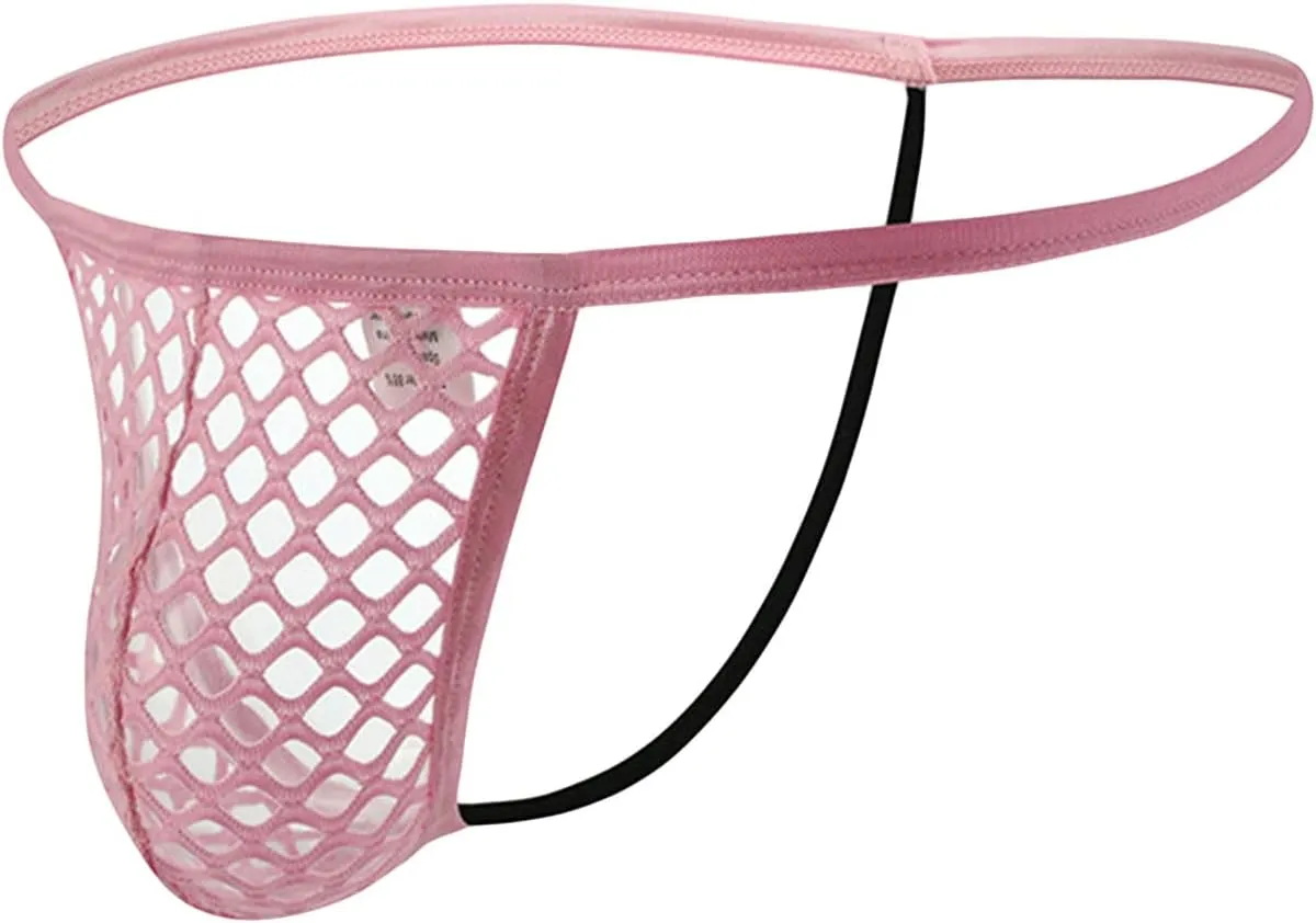 JEsilunmaMY Mens Hollow Out G-String Thongs Low Rise Fishnet Bulge Pouch Bikini Brief Transparent Mesh T-Back Underwear