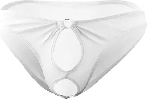 JEsilunmaMY Mens Open Front Briefs Low Waist Hollow Bikini Underwear Lingerie See Through Underpants with Metail O Ring
