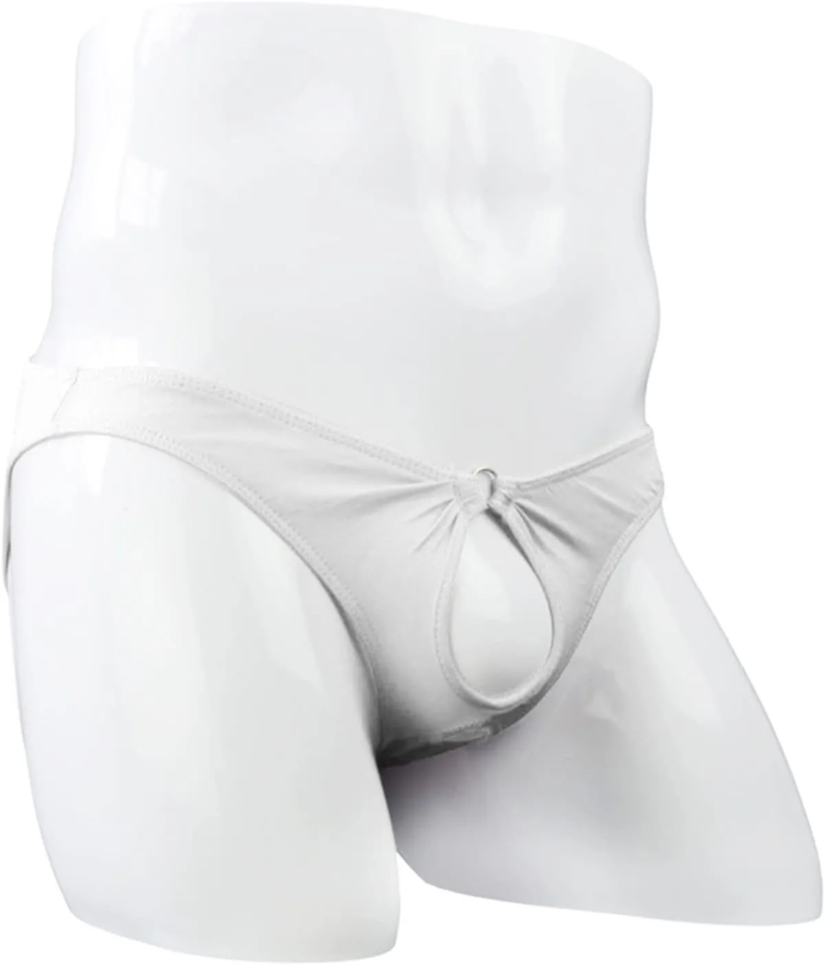 JEsilunmaMY Mens Open Front Briefs Low Waist Hollow Bikini Underwear Lingerie See Through Underpants with Metail O Ring