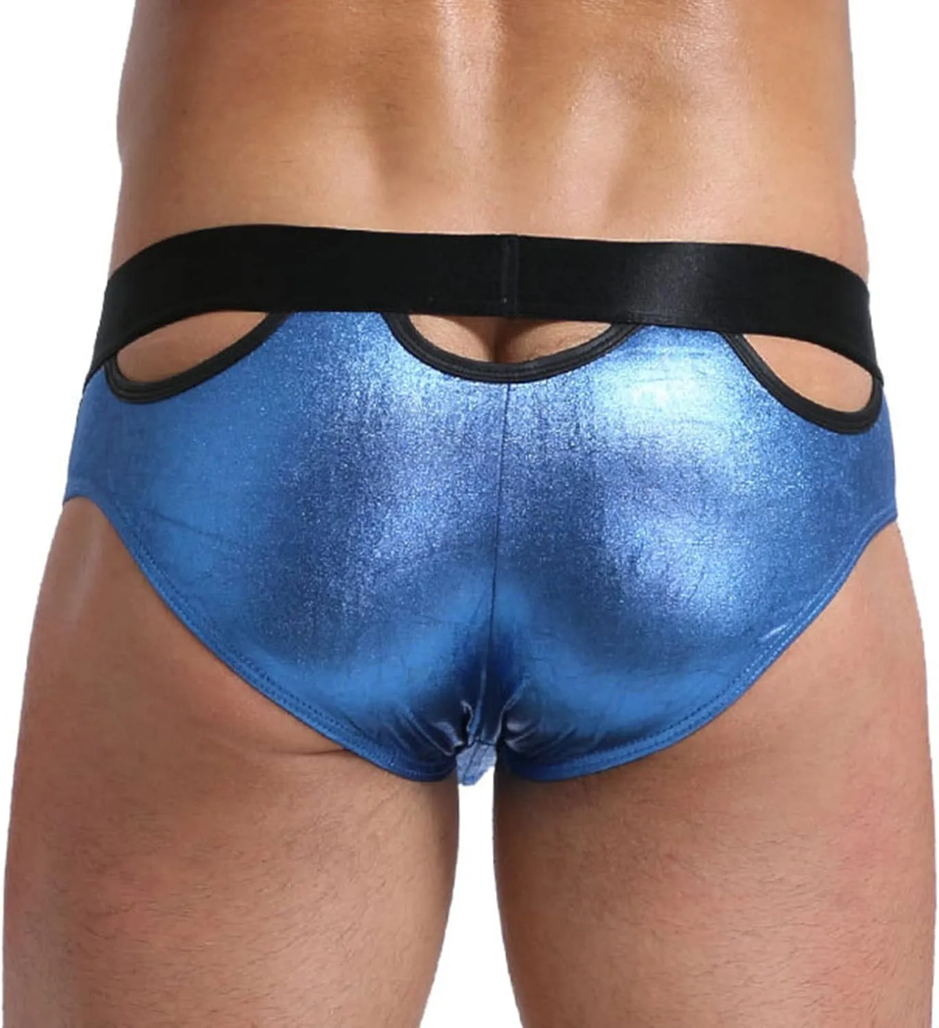 JEsilunmaMY Mens Shiny Leather Underwear Low Rise Hollow Out Bulge Pouch Boxer Briefs Athletic Supporter Jockstrap Underpants