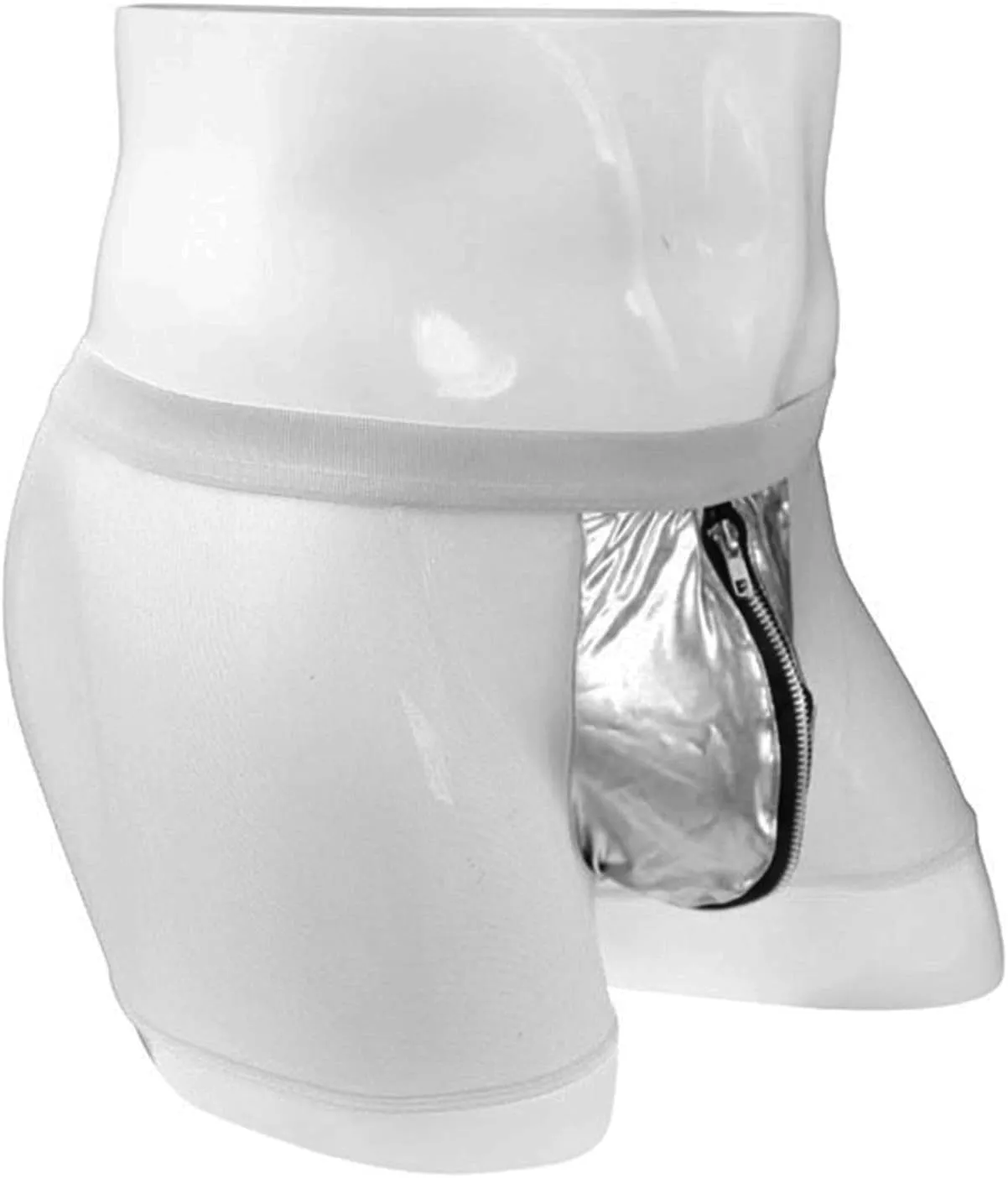 JEsilunmaMY Men's Zip Pouch Boxer Briefs Mid Waist Mesh Sheer Leather Underwear See Through Breathable Shorts Boxer Lingerie