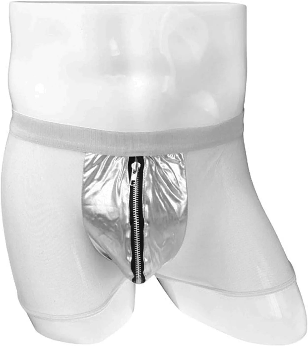 JEsilunmaMY Men's Zip Pouch Boxer Briefs Mid Waist Mesh Sheer Leather Underwear See Through Breathable Shorts Boxer Lingerie