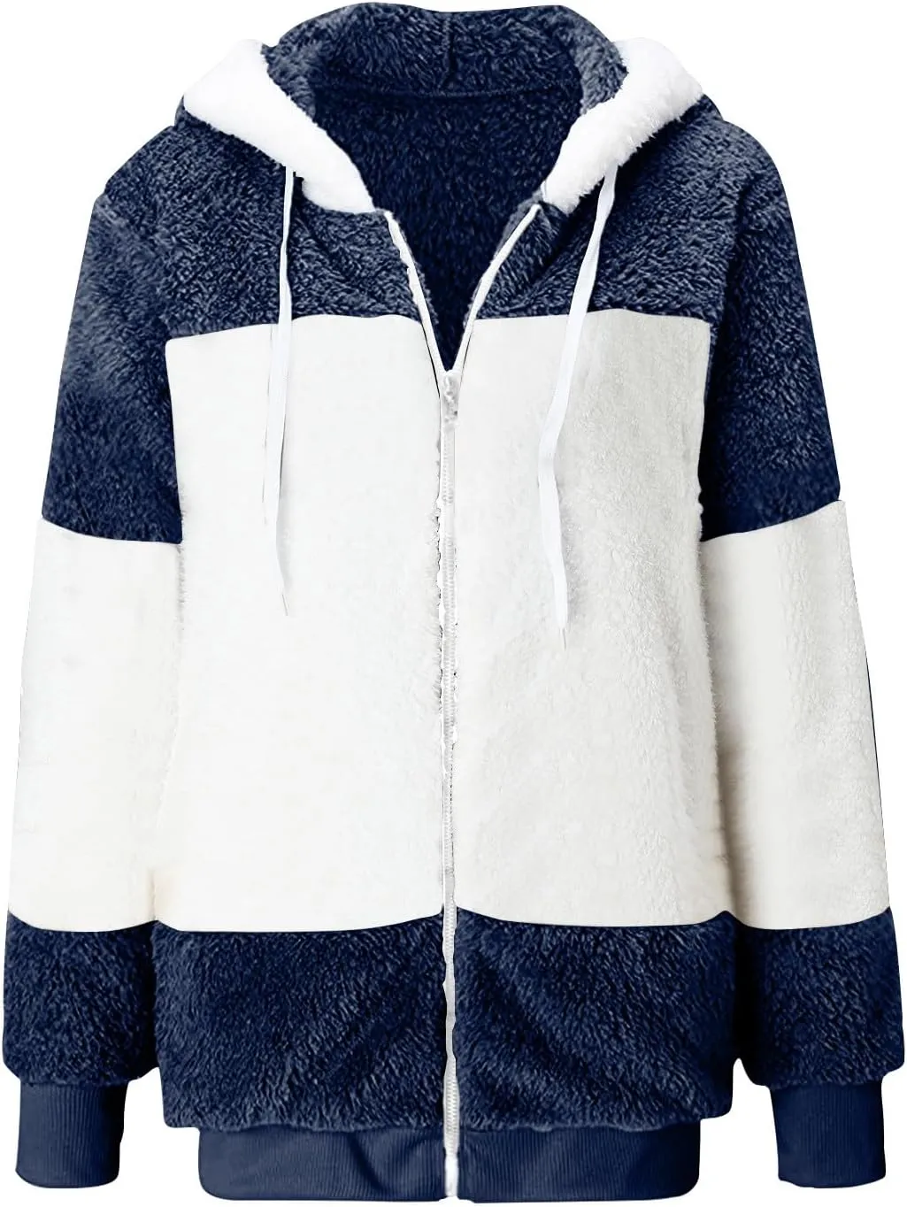 jovati Fleece Jacket Women Zip Up Color Block Hoodie Sweatshirts Long Sleeve Cardigan Fall Clothes 2023 Loose Fit Sweater
