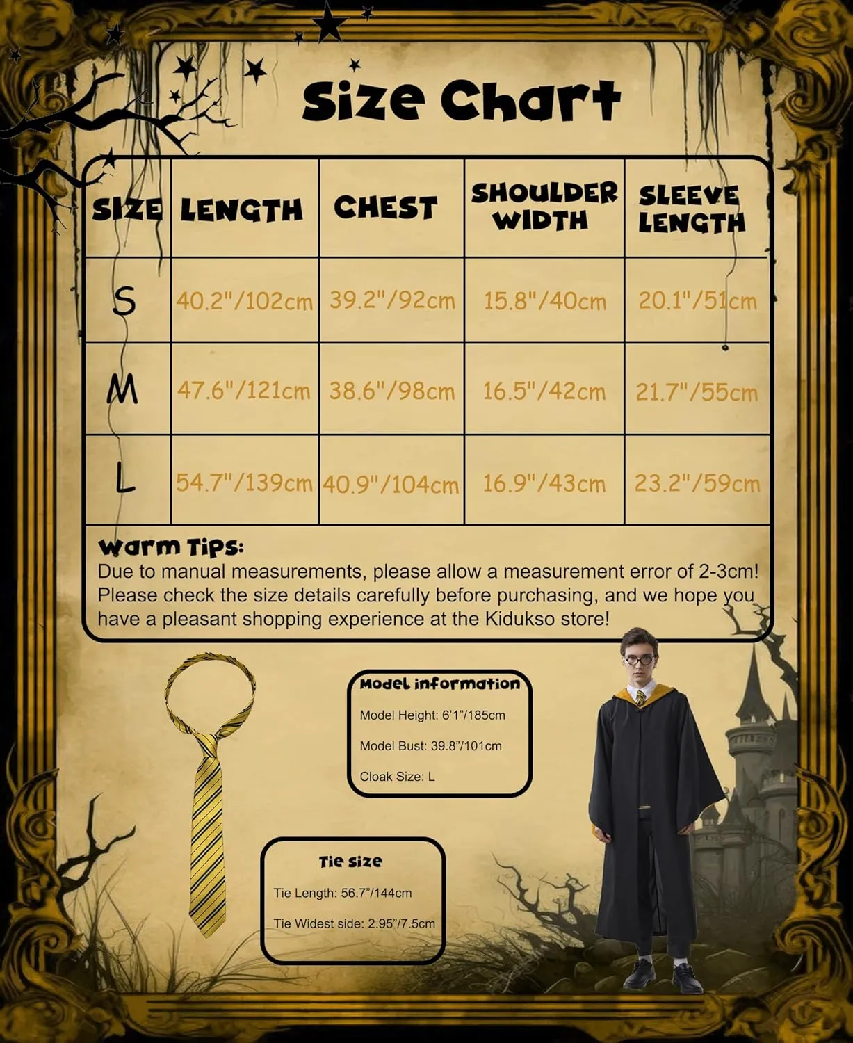 Kidukso Wizard Robe Adult Wizard Cloak with Tie Unisex Wizard Costume Hooded Uniform Magical Witch Robe Cloak Cape
