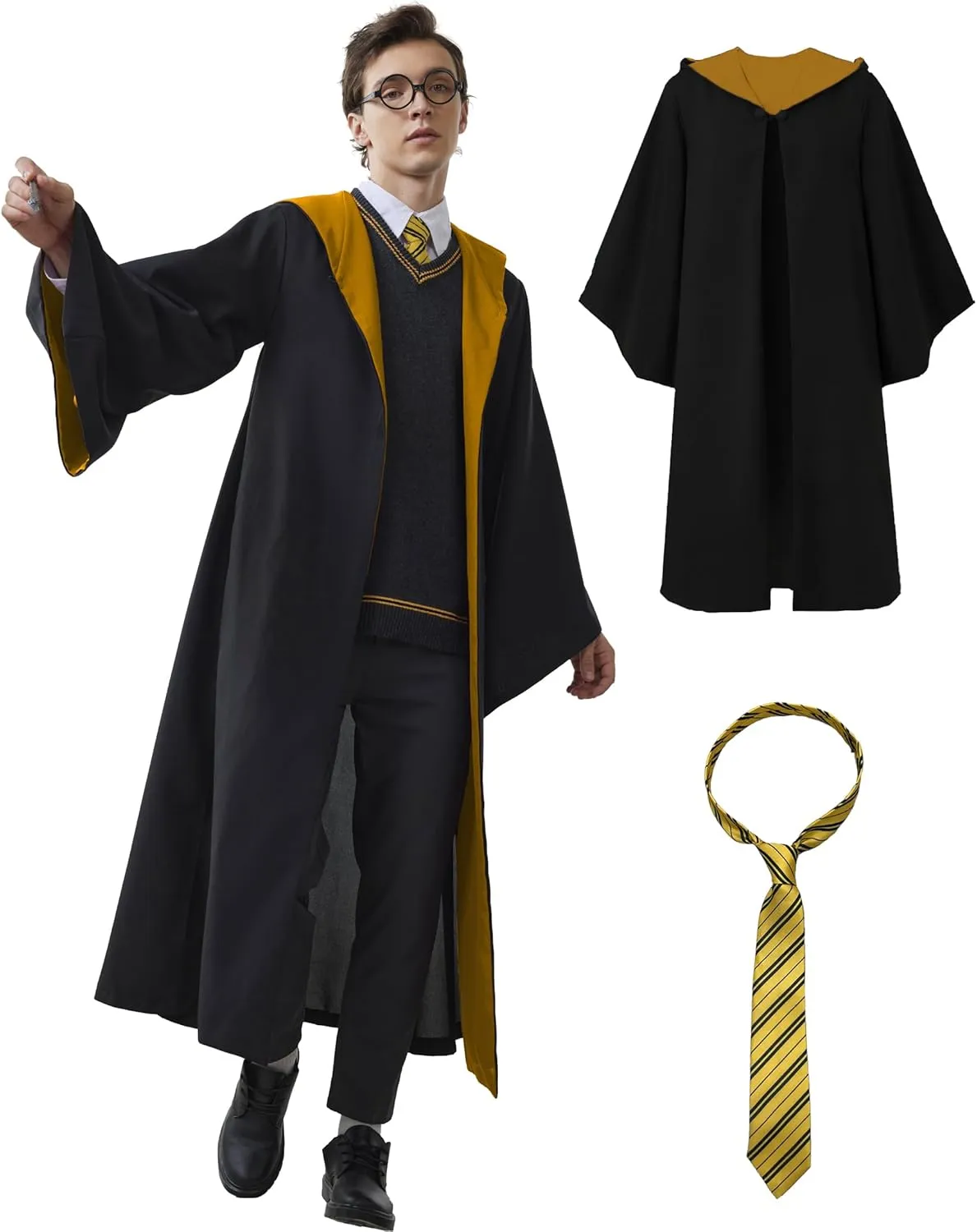 Kidukso Wizard Robe Adult Wizard Cloak with Tie Unisex Wizard Costume Hooded Uniform Magical Witch Robe Cloak Cape