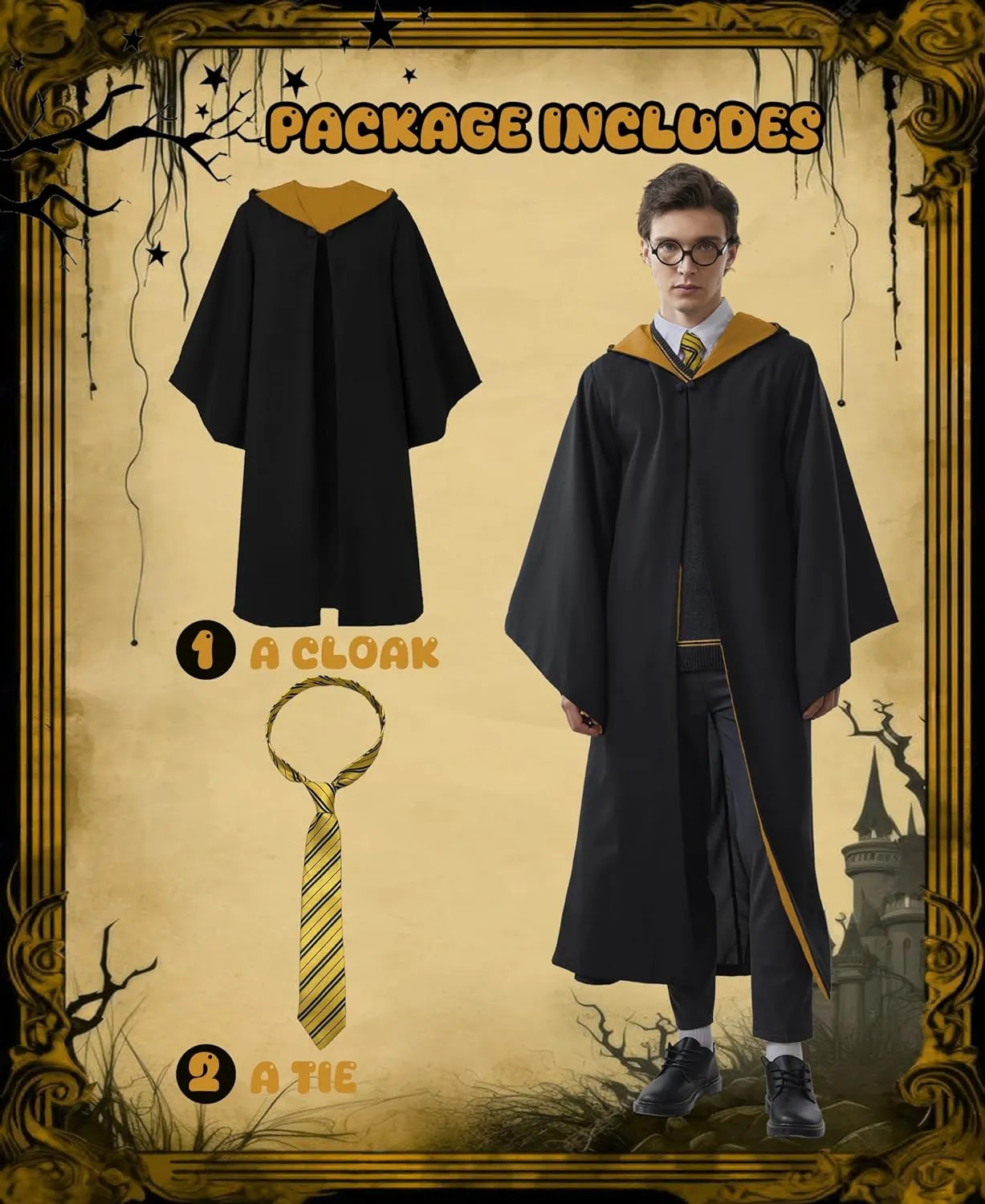Kidukso Wizard Robe Adult Wizard Cloak with Tie Unisex Wizard Costume Hooded Uniform Magical Witch Robe Cloak Cape