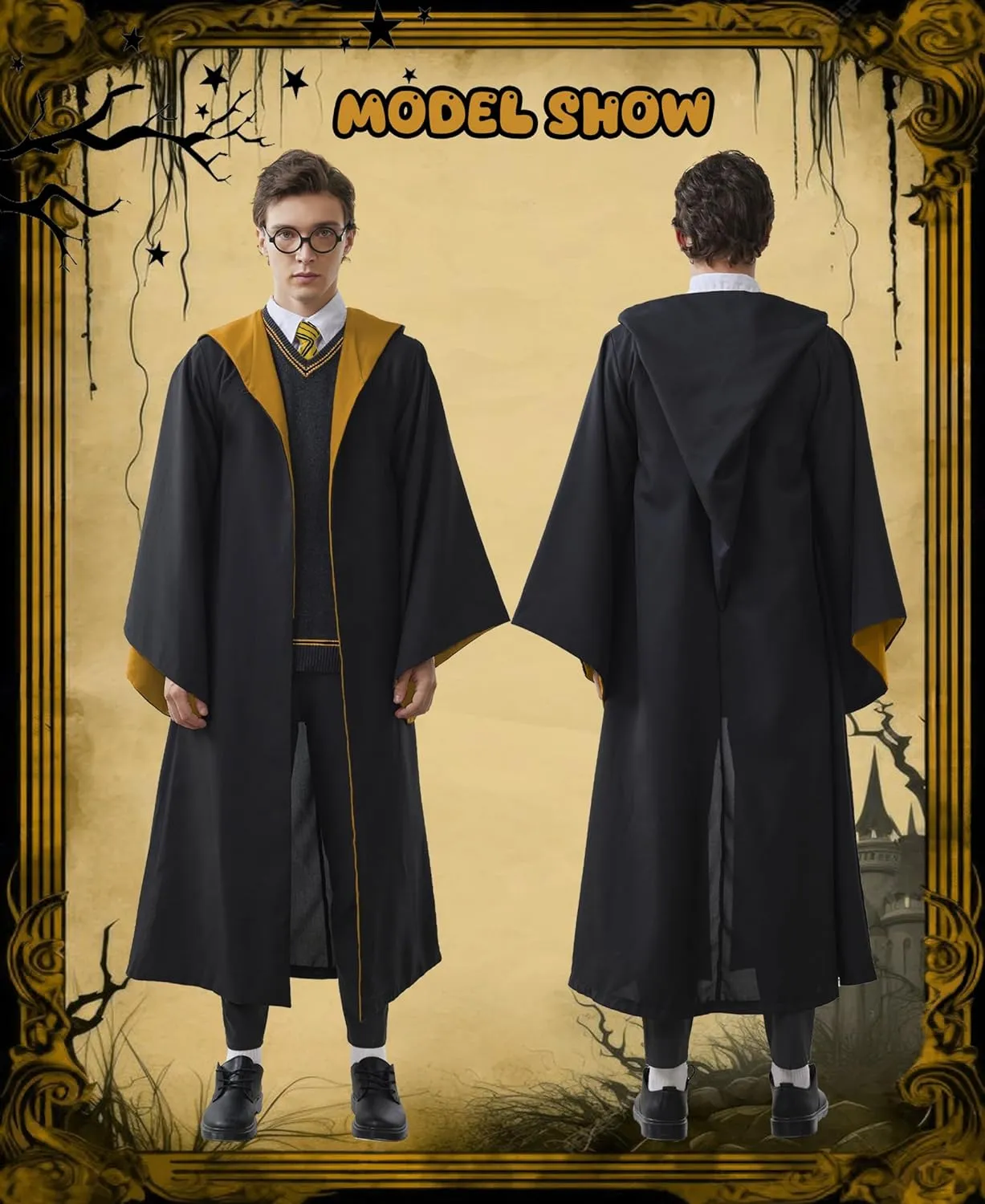 Kidukso Wizard Robe Adult Wizard Cloak with Tie Unisex Wizard Costume Hooded Uniform Magical Witch Robe Cloak Cape