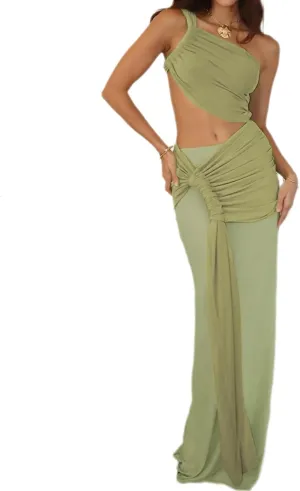 ksotutm 2 Piece Skirt Sets for Women Sleeveless Tube Tops Slim Mesh Long Skirt Sexy Club Outfits Going Out Outfits