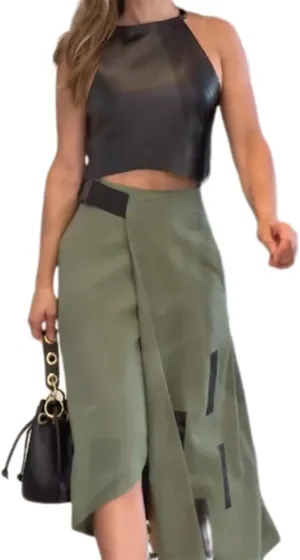 ksotutm Womens 2 Piece Outfits for Women PU Leather Tank Top Cargo Long Skirt Going Out Outfits