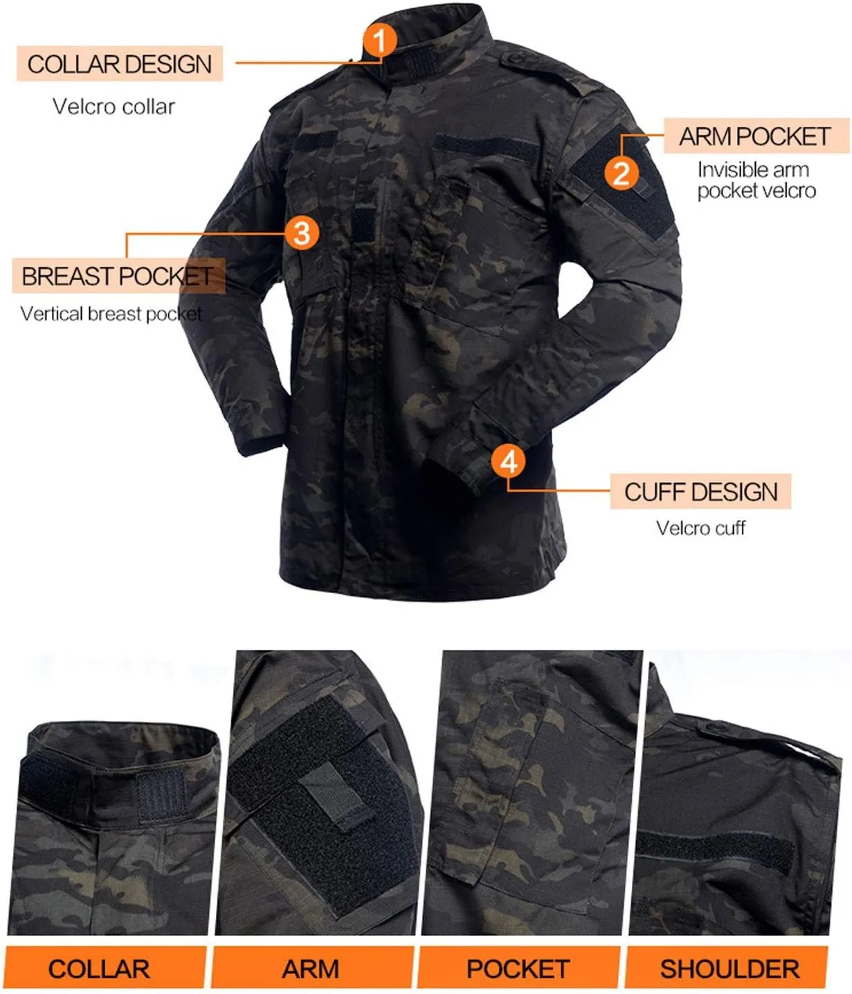 LANBAOSI Men's Tactical Jacket and Pants Military Hunting ACU Uniform 2PC Apparel Suit