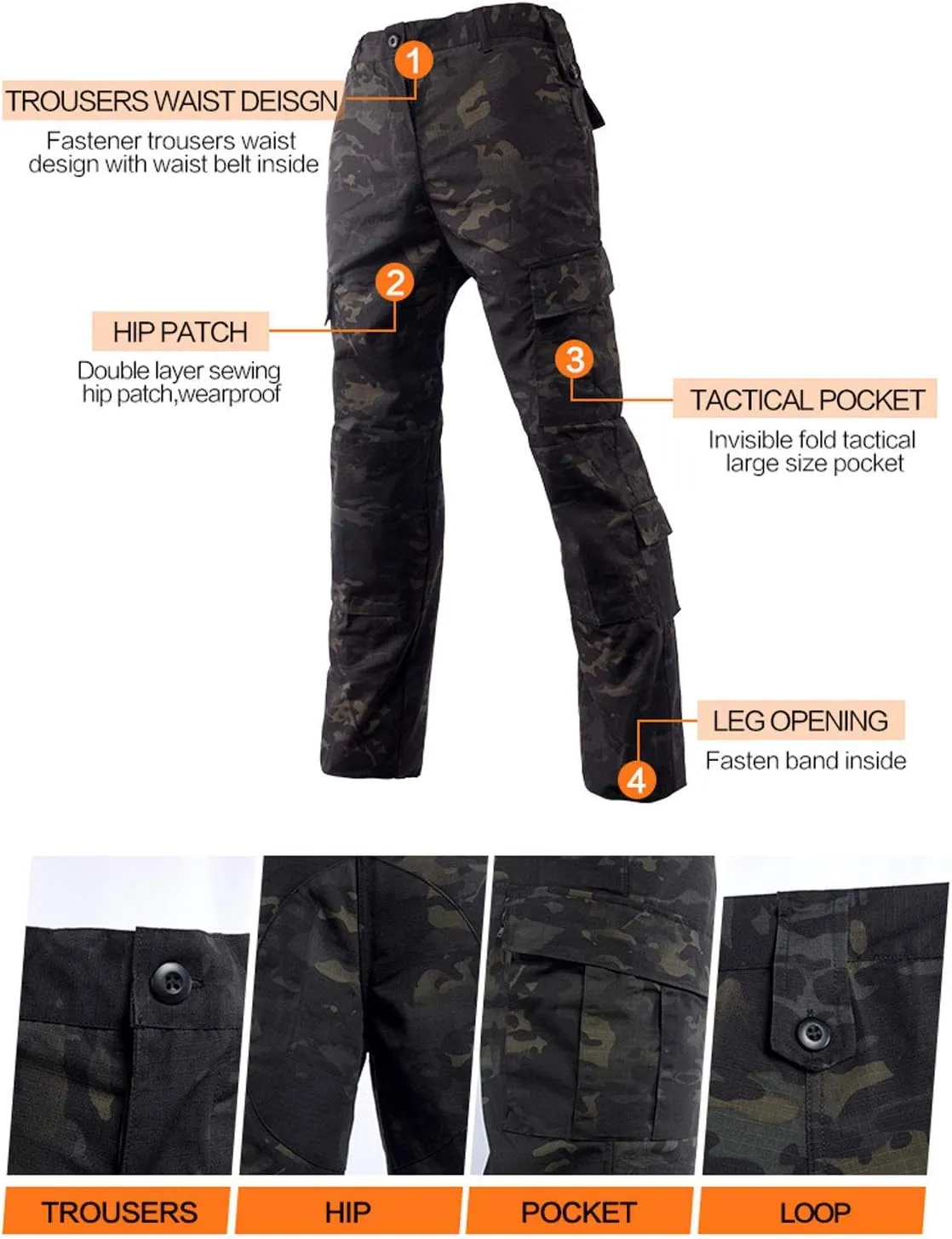 LANBAOSI Men's Tactical Jacket and Pants Military Hunting ACU Uniform 2PC Apparel Suit