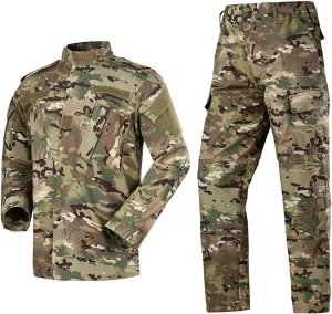 LANBAOSI Men's Tactical Jacket and Pants Military Hunting ACU Uniform 2PC Apparel Suit