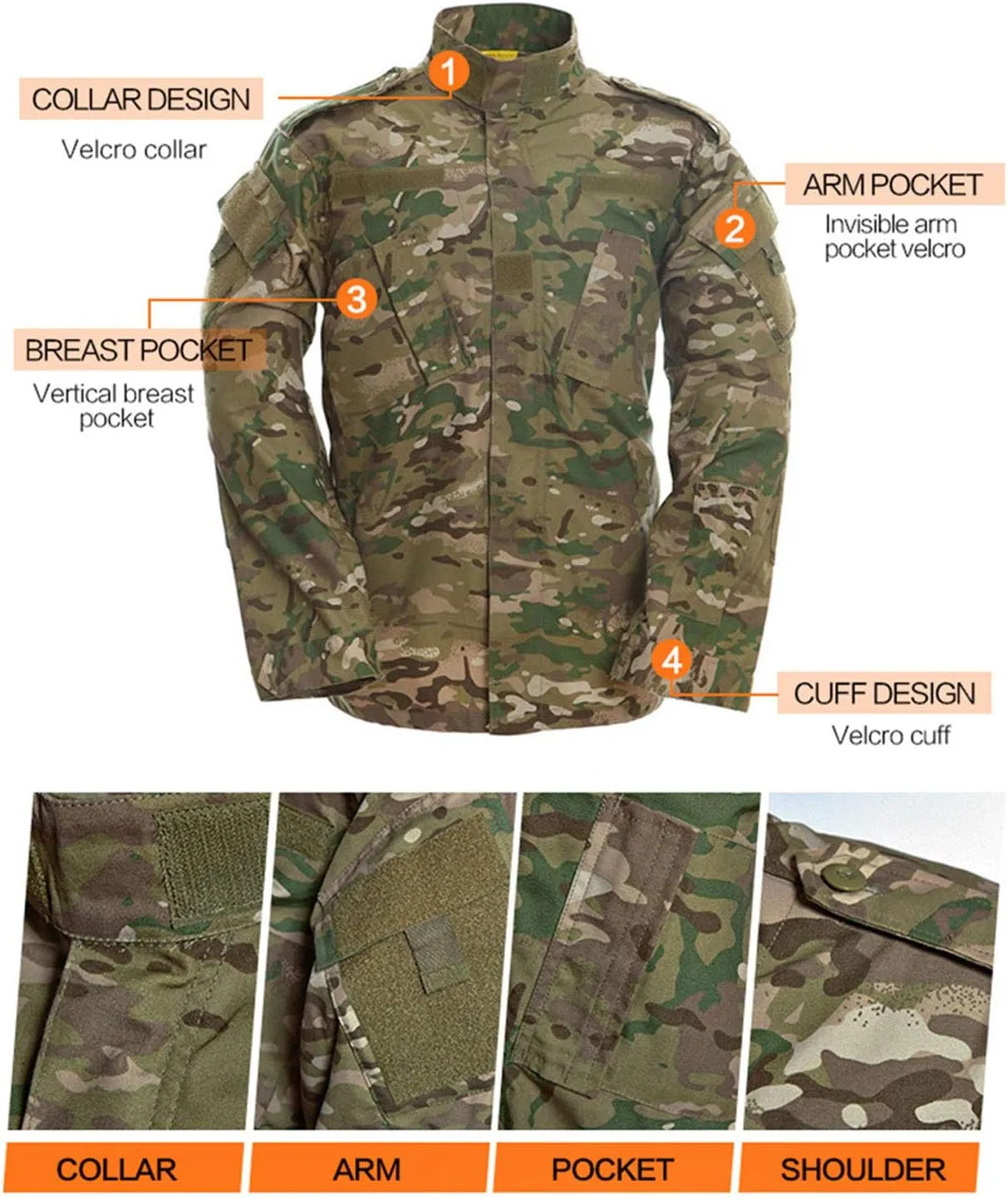 LANBAOSI Men's Tactical Jacket and Pants Military Hunting ACU Uniform 2PC Apparel Suit