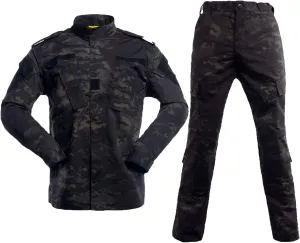 LANBAOSI Men's Tactical Jacket and Pants Military Hunting ACU Uniform 2PC Apparel Suit