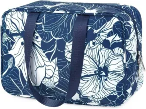 Large Patterned Travel Toiletry Bag, Decorative Print Designs, Cotton Canvas with Handles, 5 Styles (Tibetan blue lotus)