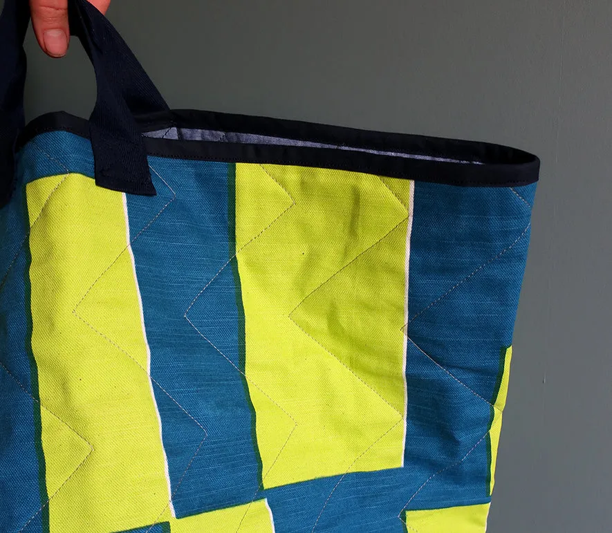 Lattice Quilted Storage Basket: Blue and Vibrant Green
