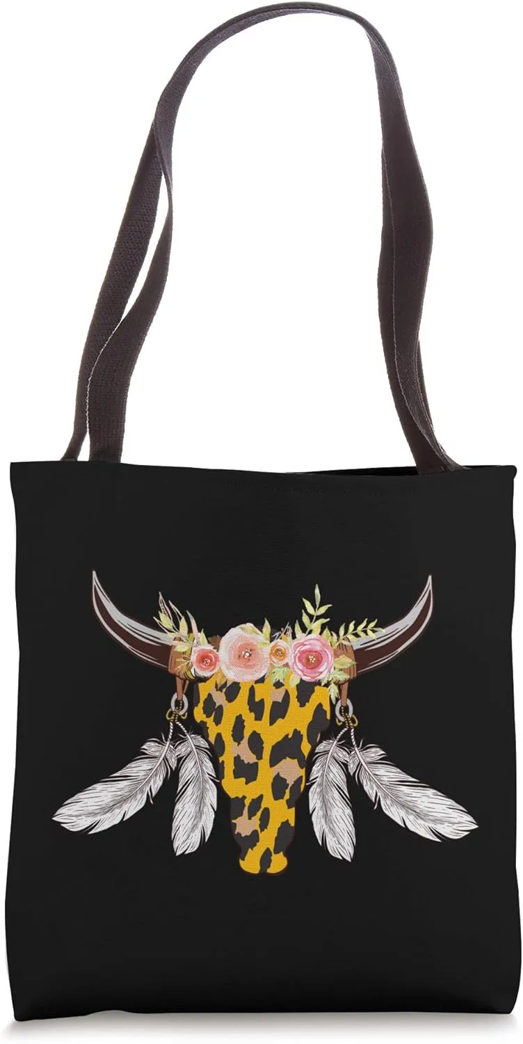 Leopard Cow Skull Graphic Women Cowgirl Garment Tote Bag