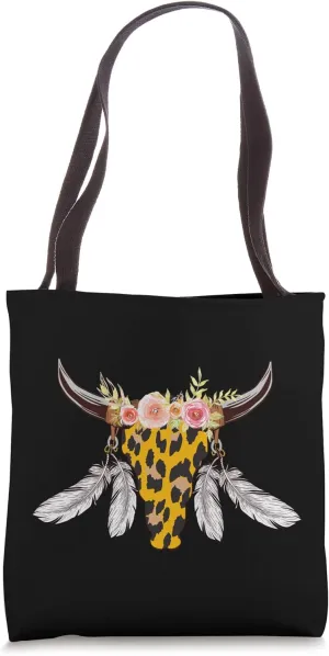 Leopard Cow Skull Graphic Women Cowgirl Garment Tote Bag
