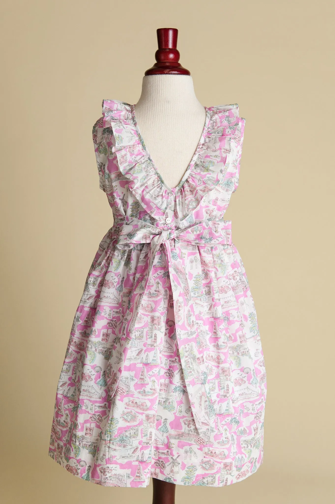 Liberty of London 'Pink in Provence' V-back Ruffle Dress