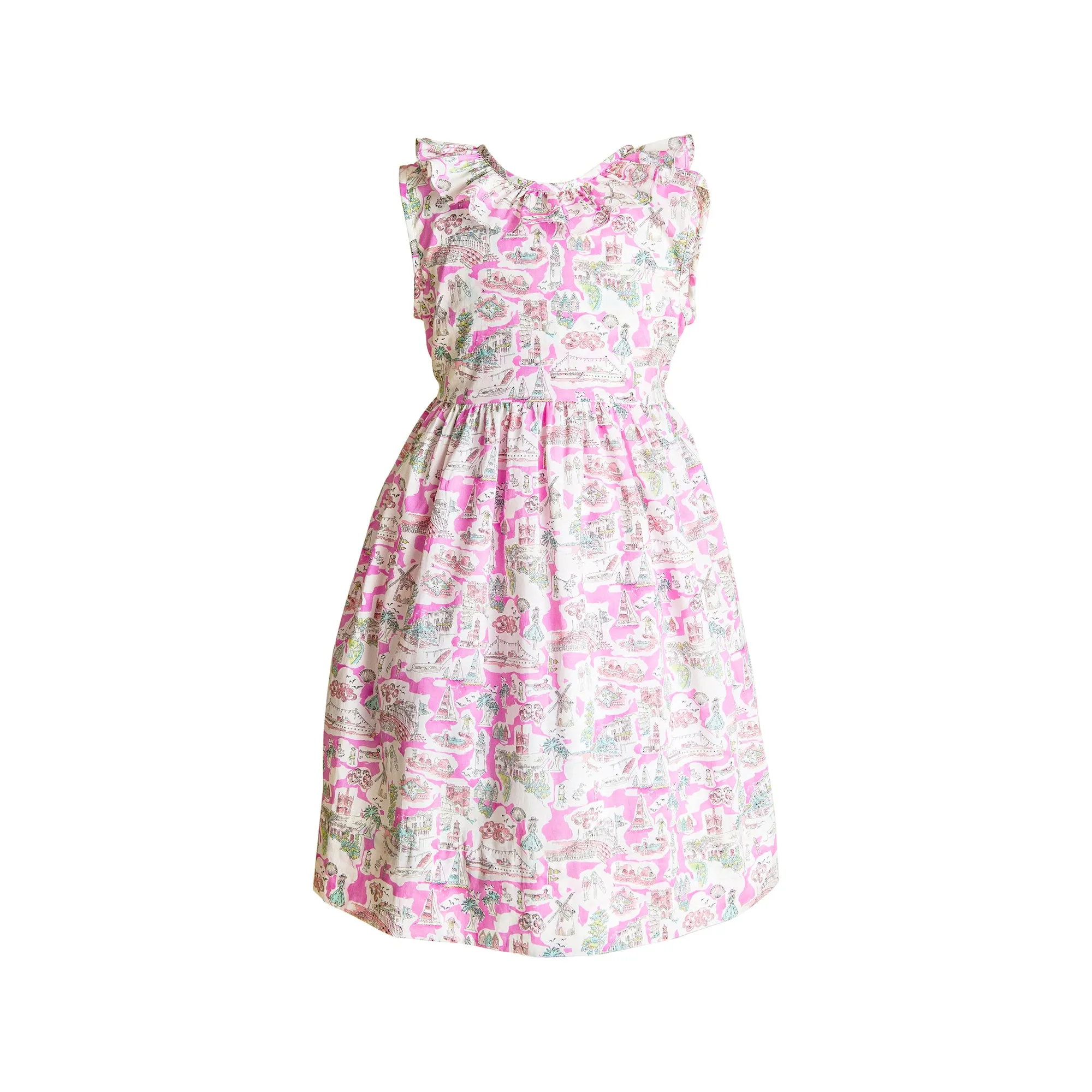 Liberty of London 'Pink in Provence' V-back Ruffle Dress