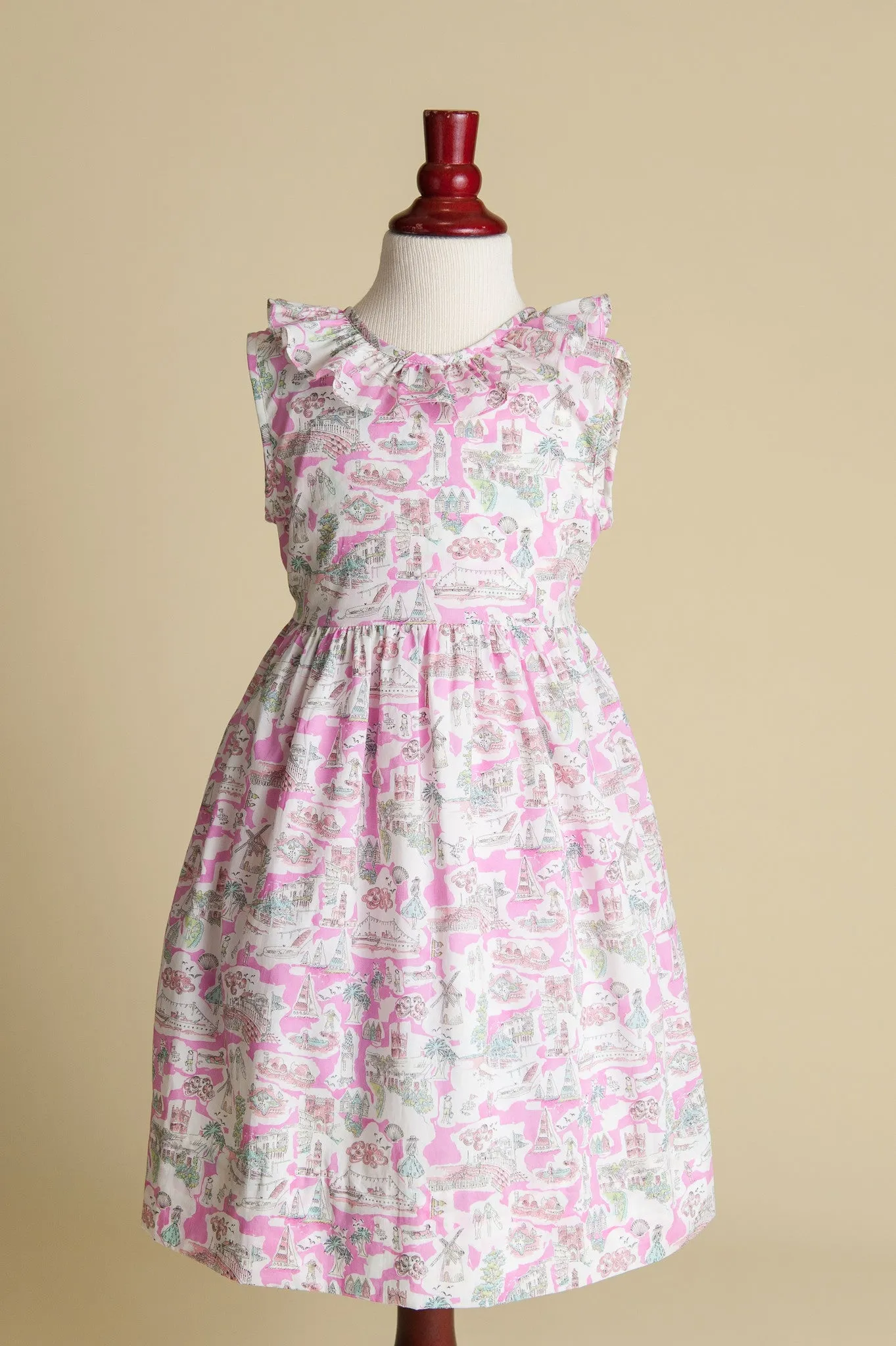 Liberty of London 'Pink in Provence' V-back Ruffle Dress