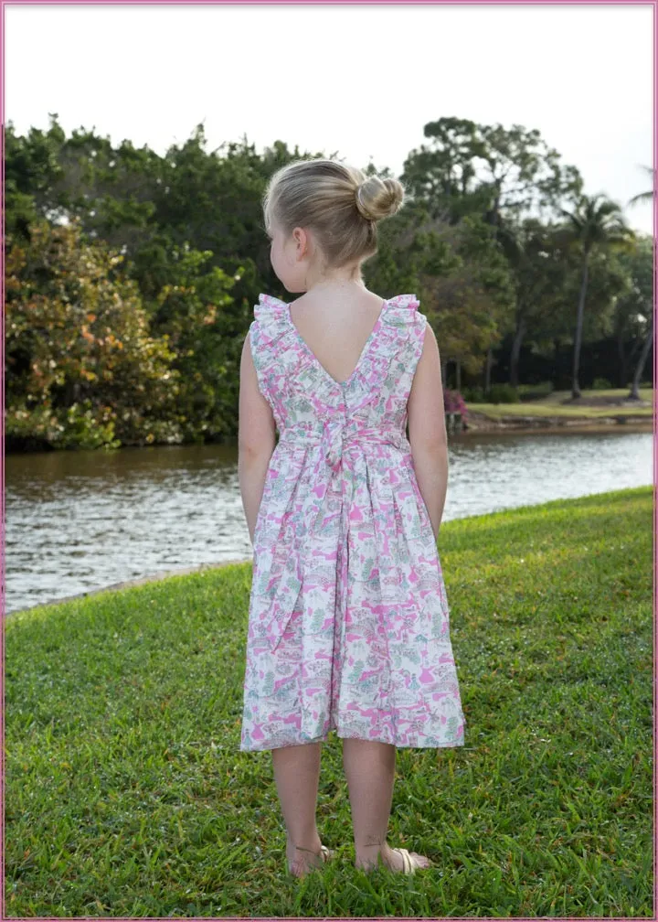 Liberty of London 'Pink in Provence' V-back Ruffle Dress