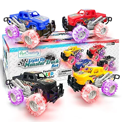 Light Up Monster Trucks for Boys and Girls, Toy Truck Set, Monster Trucks for Boys 3 4 5 6 7 8 Years Old, Toddler Monster Truck Toys, Light Up Trucks