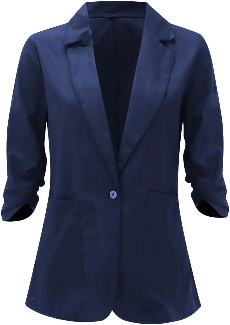 Linen Blazer Women 3/4 Sleeve Ruched Lined Suit Stretchy Lightweight Casual Dressy Work Summer Jackets with Pockets