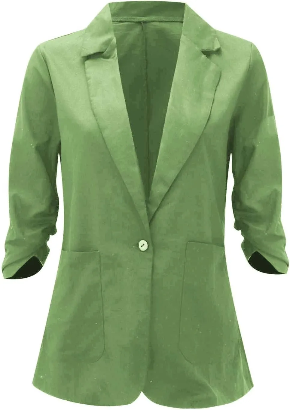 Linen Blazer Women 3/4 Sleeve Ruched Lined Suit Stretchy Lightweight Casual Dressy Work Summer Jackets with Pockets