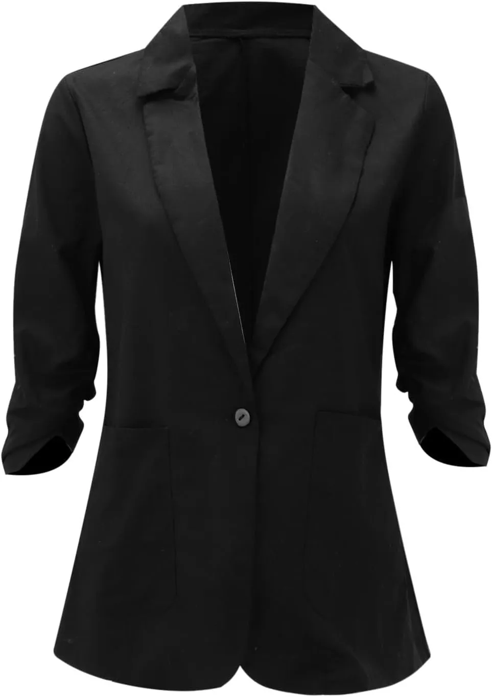 Linen Blazer Women 3/4 Sleeve Ruched Lined Suit Stretchy Lightweight Casual Dressy Work Summer Jackets with Pockets