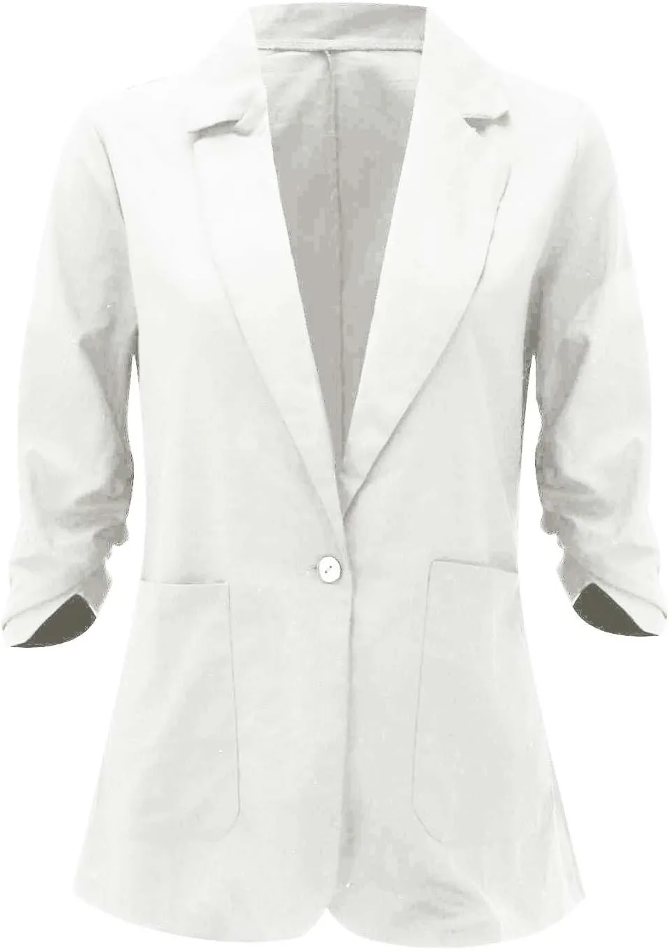 Linen Blazer Women 3/4 Sleeve Ruched Lined Suit Stretchy Lightweight Casual Dressy Work Summer Jackets with Pockets
