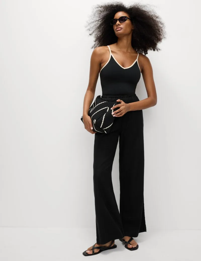 Linen Blend Wide Leg Trousers