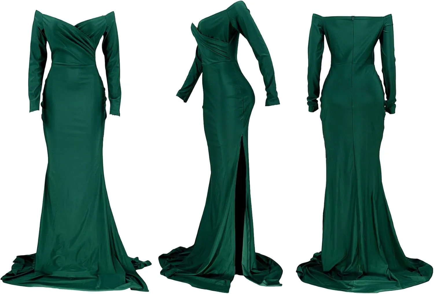 LKOUS Women's Wedding Evening Party Dresses, Sexy Off Shoulder Split Floor Length Cocktail Maxi Long Dresses