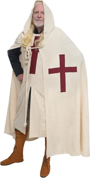 Lord of Battles Medieval Tunic with Cape Templar Knight Surcoat Halloween Costume Hooded Cape Cloak Cosplay Costume