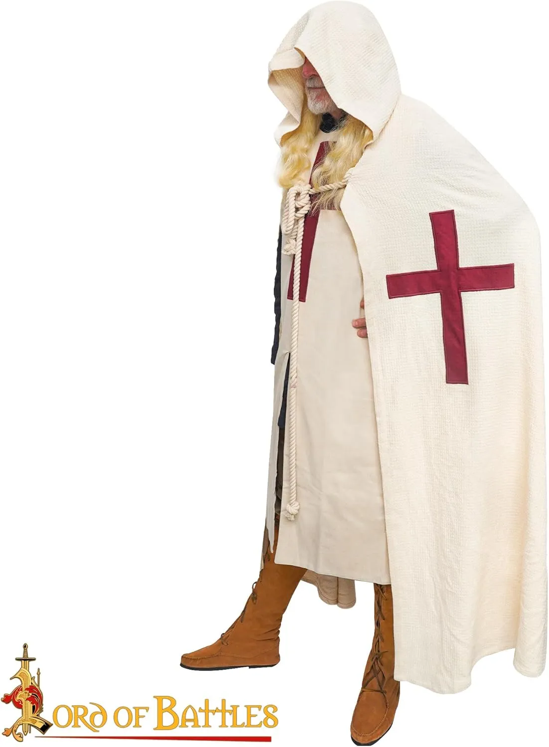 Lord of Battles Medieval Tunic with Cape Templar Knight Surcoat Halloween Costume Hooded Cape Cloak Cosplay Costume
