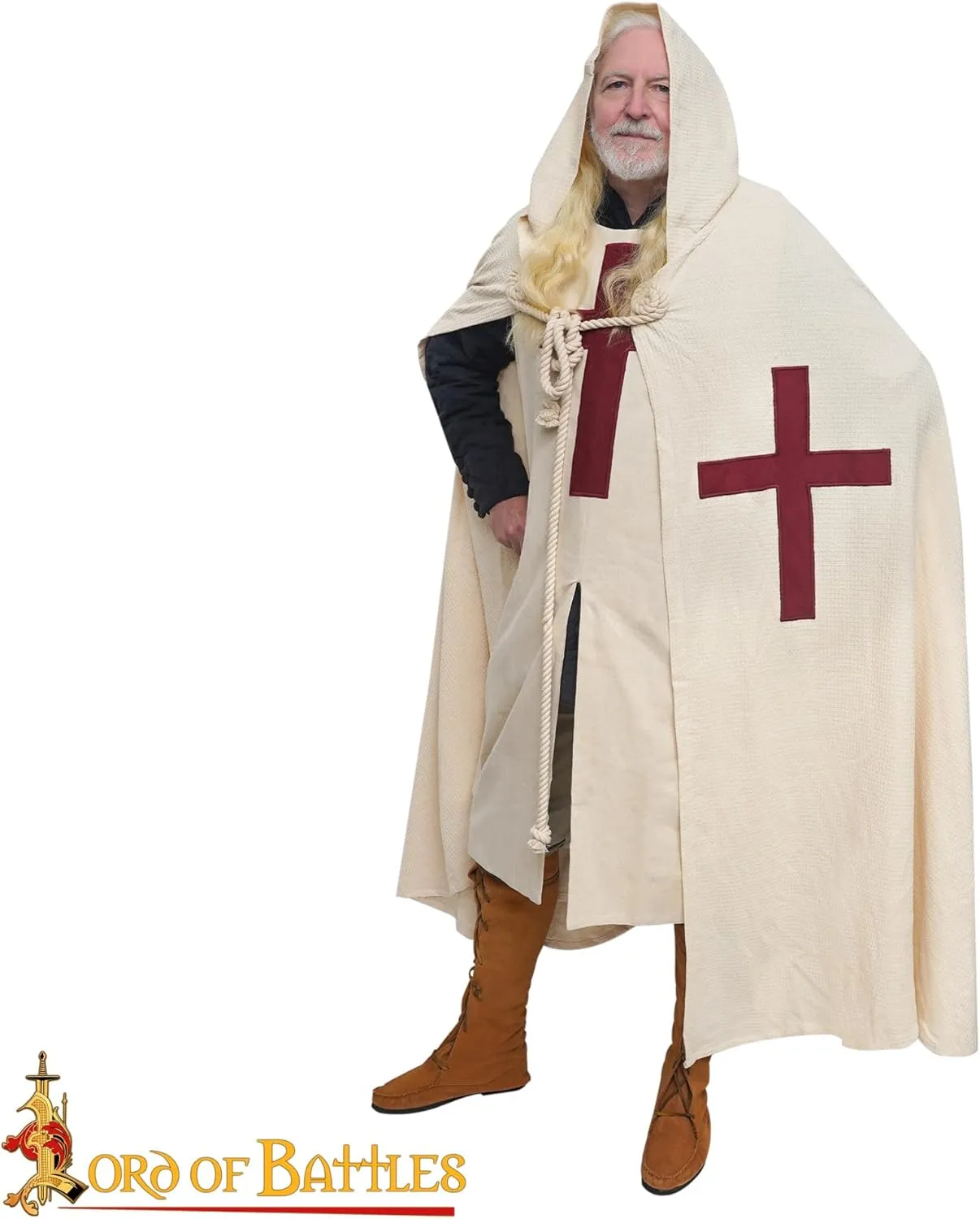 Lord of Battles Medieval Tunic with Cape Templar Knight Surcoat Halloween Costume Hooded Cape Cloak Cosplay Costume